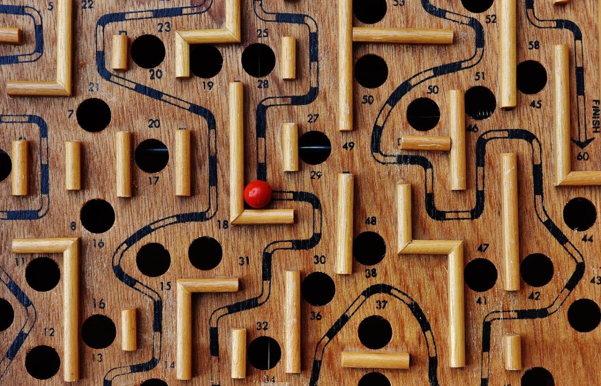 Labyrinth red toys ball wood play fun puzzle